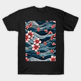 Cherry Blossoms and Kanagawa Wave T-Shirt